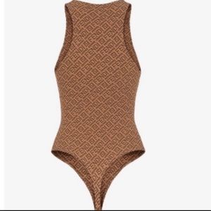 NWT Fendi x Skims Size medium Sleeveless Brown Mid Thigh Bodysuit.